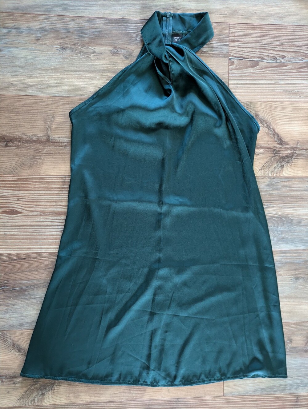 Emery Rose Emerald‎ Green Silky Sleeveless Halter Neck Mini Dress Large